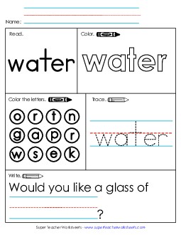 Worksheet 1: Water Sight Words Individual Worksheet