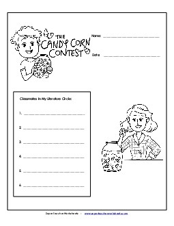 Literature Circles: Cover Page  Book Candy Corn Contest Worksheet