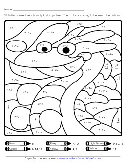 Addition Mystery Picture: Sea Monster Worksheet