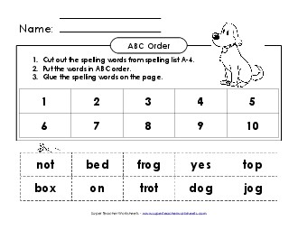 ABC Order - Glue & Cut (A-4) Free Spelling A Worksheet