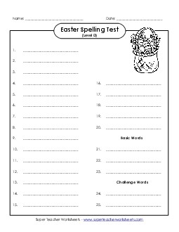 Spelling Test (D-Easter)  Spelling D Worksheet