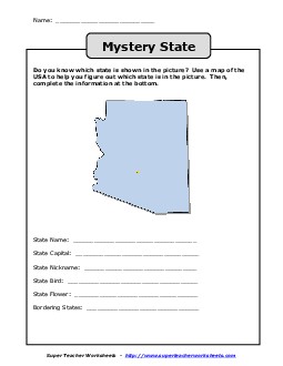 Mystery State: Arizona States Worksheet