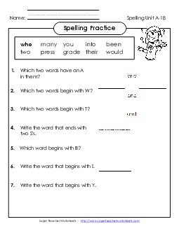 Spelling Practice (A-18)  Spelling A Worksheet