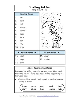 Spelling List B-6 Spelling B Worksheet