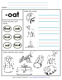 Worksheet 2 (-oat Words) Word Families Worksheet