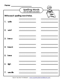 Write Twice (B-30) Spelling B Worksheet