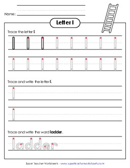 Lowercase l (Outlined Letters) Printing Handwriting Worksheet