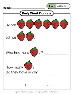 Daily Word Problems K-51 through K-55 Worksheet