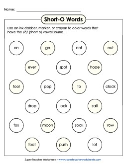 Dabber Activity (Short O Words) Phonics Long Short O Worksheet