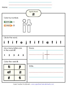 Worksheet 4: It Sight Words Individual Worksheet