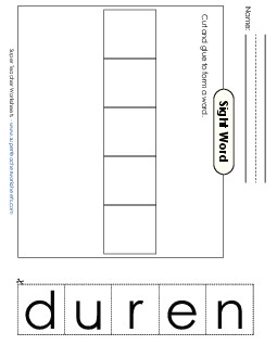 Large Cut-and-Glue: Under Free Sight Words Individual Worksheet