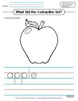 Color, Trace, Write Picture Book Very Hungry Caterpillar Worksheet