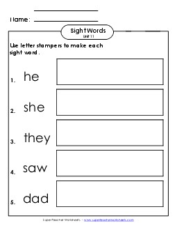 Letter Stampers (Unit 11)  Sight Words Worksheet