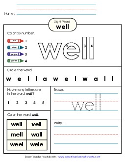 Worksheet 4: Well Sight Words Individual Worksheet