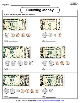 Counting Money 2 (Up to $50) Worksheet