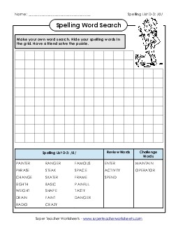 Make-a-Search (D-3) Spelling D Worksheet