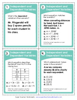 New Independent & Dependent Variables Task Cards Worksheet