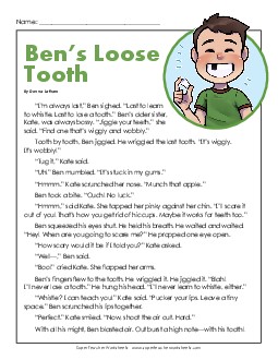 Ben\'s Loose Tooth (Fiction) 3rd Grade Reading Comprehension Worksheet