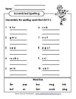 Unscramble the Words (A-5) Spelling A Worksheet