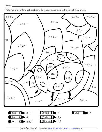 Division Mystery Pic: Ladybug Worksheet