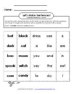 Let\'s Build Sentences (A-Halloween)  Spelling A Worksheet