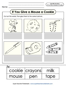 Cut and Glue Words Picture Book Give A Mouse A Cookie Worksheet