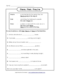 There, Their, and They\'re (Homophones) Worksheet