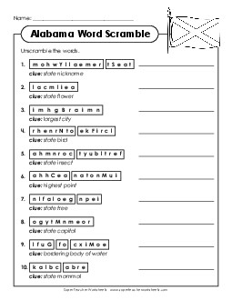 Word Scramble States Individual Worksheet