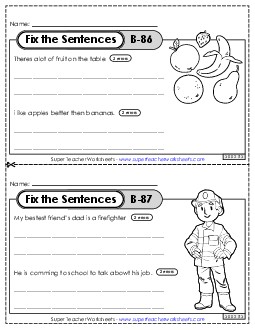 Fix the Sentences B-86 through B-90 Worksheet