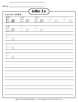 Letter E, f - Tracing (Smaller Font Size) Alphabet Worksheet