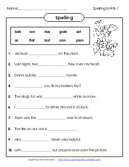 Sentence Completion (B-1) Free Spelling B Worksheet