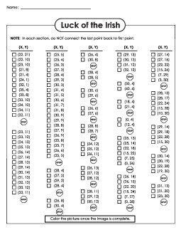 Mystery Graph - Leprechaun (Intermediate) Mystery Graph Picture Worksheet