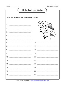 ABC Order: Write List Spelling D Worksheet