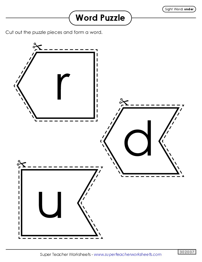 Word Puzzle: Under Sight Words Individual Worksheet