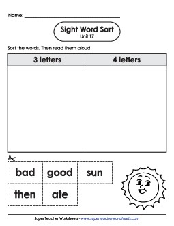 Sight Word Sort (Unit 17) Sight Words Worksheet