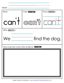 Worksheet 3: Can\'t Sight Words Individual Worksheet