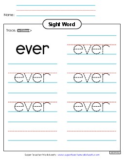 Trace the Word: Ever Sight Words Individual Worksheet