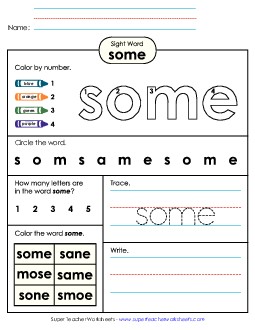 Worksheet 4: Some Sight Words Individual Worksheet