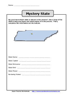 Mystery State: Tennessee States Worksheet