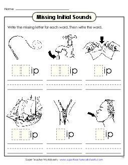 Missing Initial Sounds (-ip) Word Families Worksheet