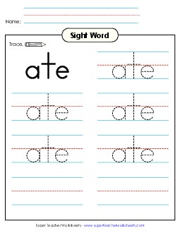 Trace the Word: Ate Sight Words Individual Worksheet