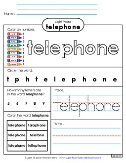 Worksheet 4: Telephone Sight Words Individual Worksheet