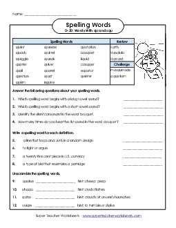 Question Worksheet (D-30) Spelling D Worksheet