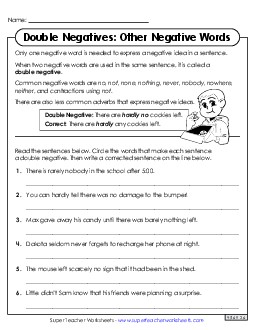 Double Negatives: Less Common Negative Words Worksheet