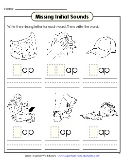 Missing Initial Sounds (-ap) Word Families Worksheet