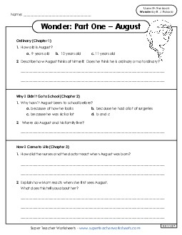 Questions for Part 1  Free Book Wonder Worksheet