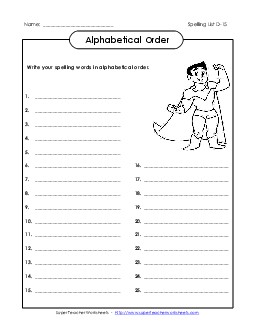 ABC Order: Write List (D-15) Spelling D Worksheet