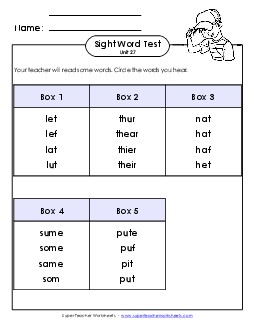 Whole Class Test (Unit 27) Sight Words Worksheet