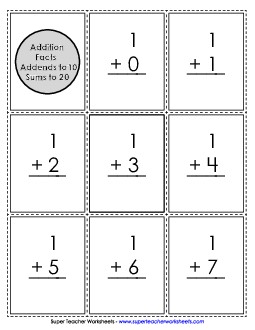 Addition Flash Cards Worksheet