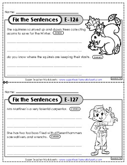 Fix the Sentences E-126 through E-130 Worksheet